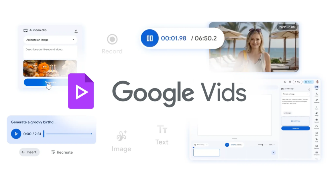 Google integrates its advanced Veo video and Lyria music AI models into Google Vids, enabling users to generate video content with controllable AI avatars.