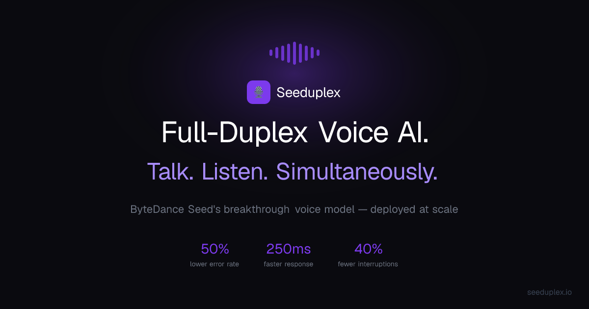 ByteDance introduces Seeduplex, a full-duplex voice AI system enabling natural two-way conversations without turn-taking delays.