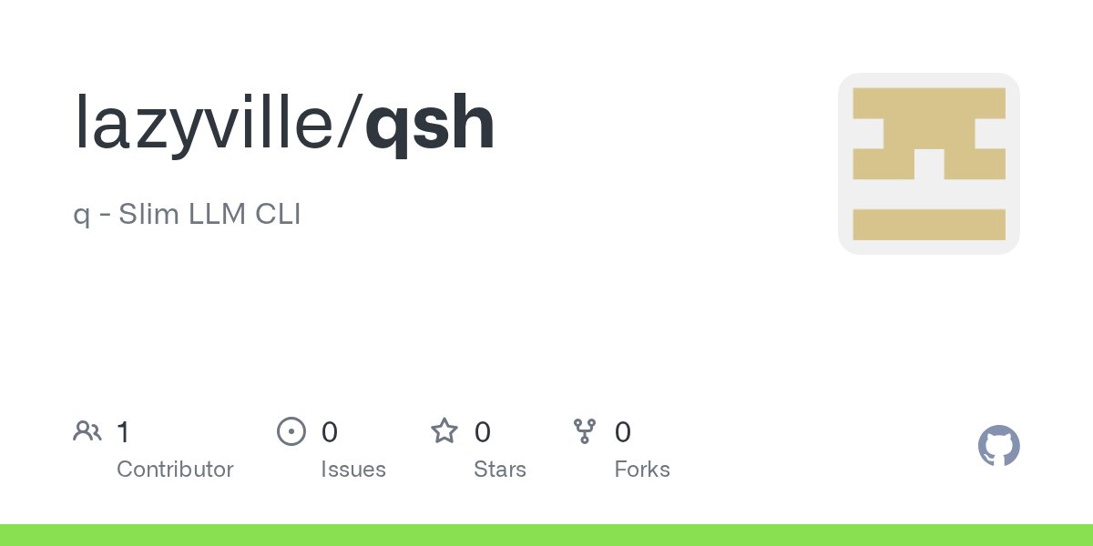 Q is a slim LLM CLI tool that runs in the terminal, asking questions and debugging errors with session context from a single shell script.