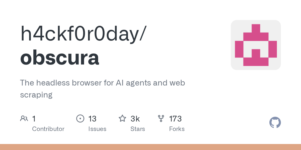 Developer releases Obscura, a V8-powered headless browser tool designed for web scraping and AI agents