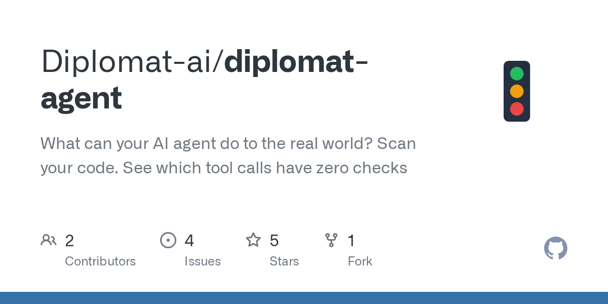 Diplomat-agent static scanner reveals 76% of tool calls in 16 open-source AI agent repos lack security guards