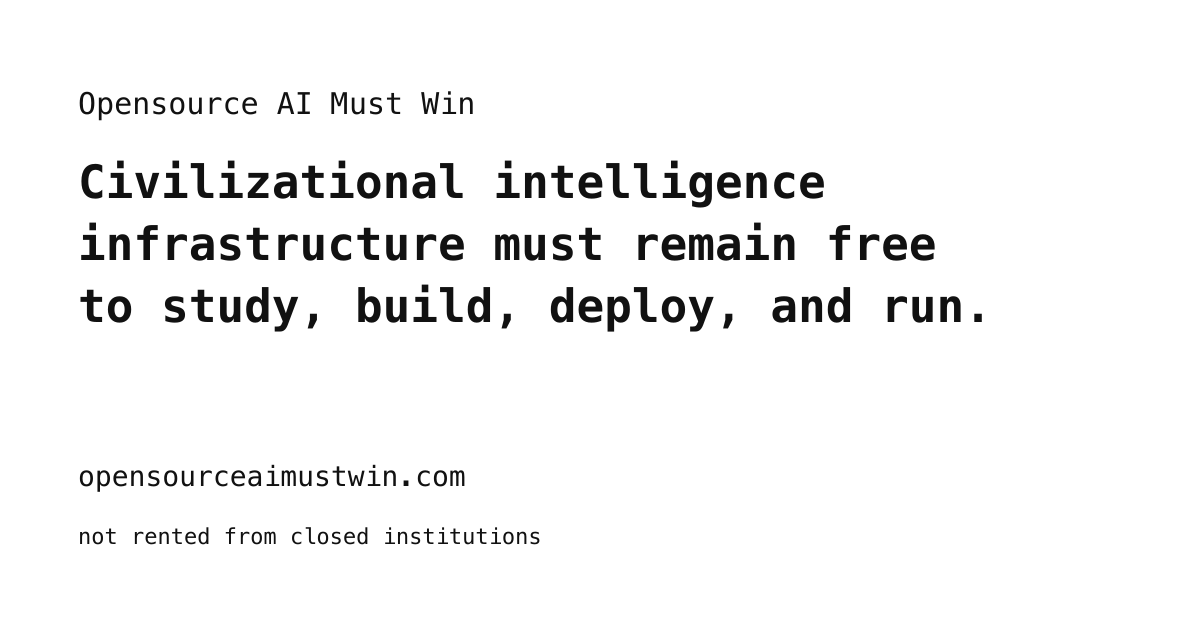 A technology advocate argues that open-source AI—software anyone can run and modify locally—is essential infrastructure, warning that if only a few closed companies control AI systems, the public loses freedom and competitive choice.