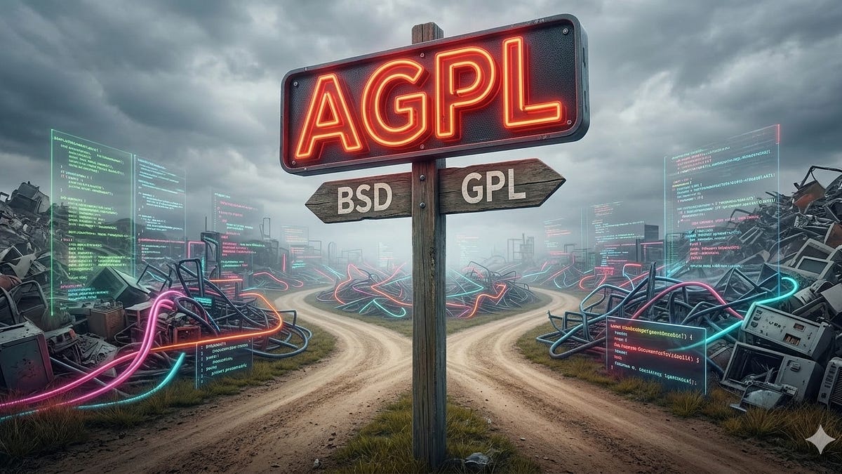 Developer questions whether AI coding agents should push open-source licensing toward AGPL copyleft protections