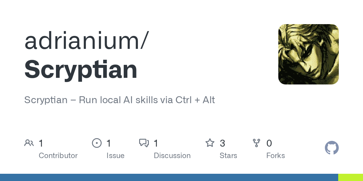 Scryptian enables users to invoke local AI models instantly using keyboard shortcuts, leveraging Python and Ollama for seamless integration.