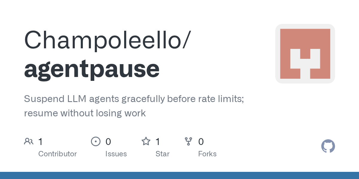 Agentpause suspends LLM agents before rate limits, resumes without redoing work