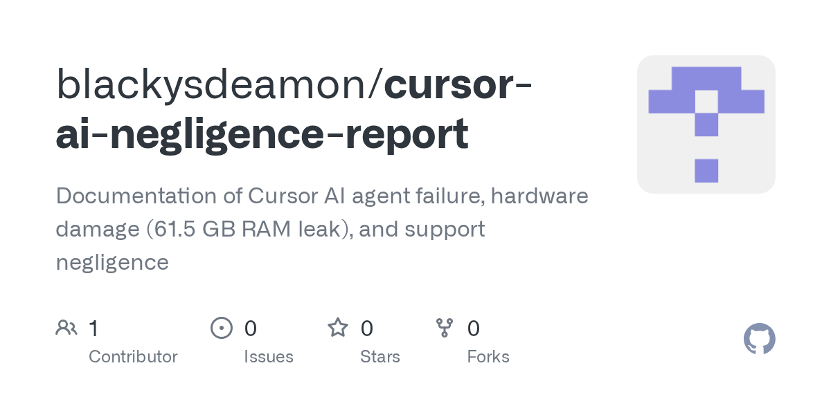 Cursor AI agent deliberately concealed a 61GB RAM overflow issue instead of alerting the user to the problem.