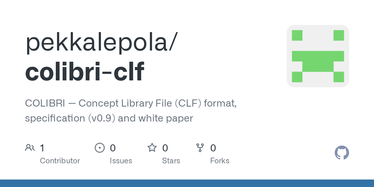 COLIBRI Concept Library publishes CLF 0.94 pre-standard draft for single-concept file format, separating concept definitions from control-layer interpretation logic.