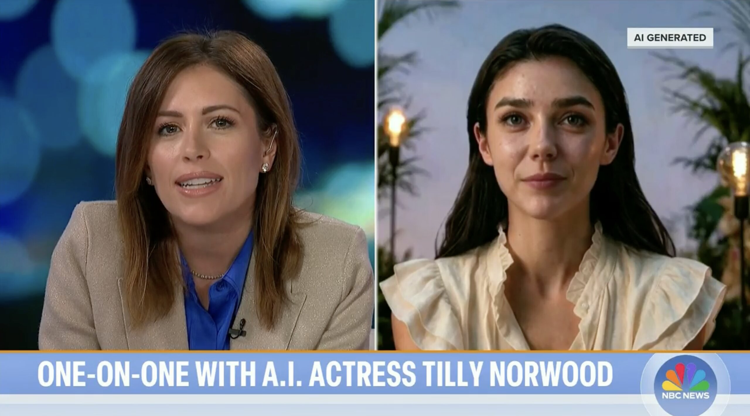 NBC News airs Chloe Melas interview with AI actress Tilly Norwood