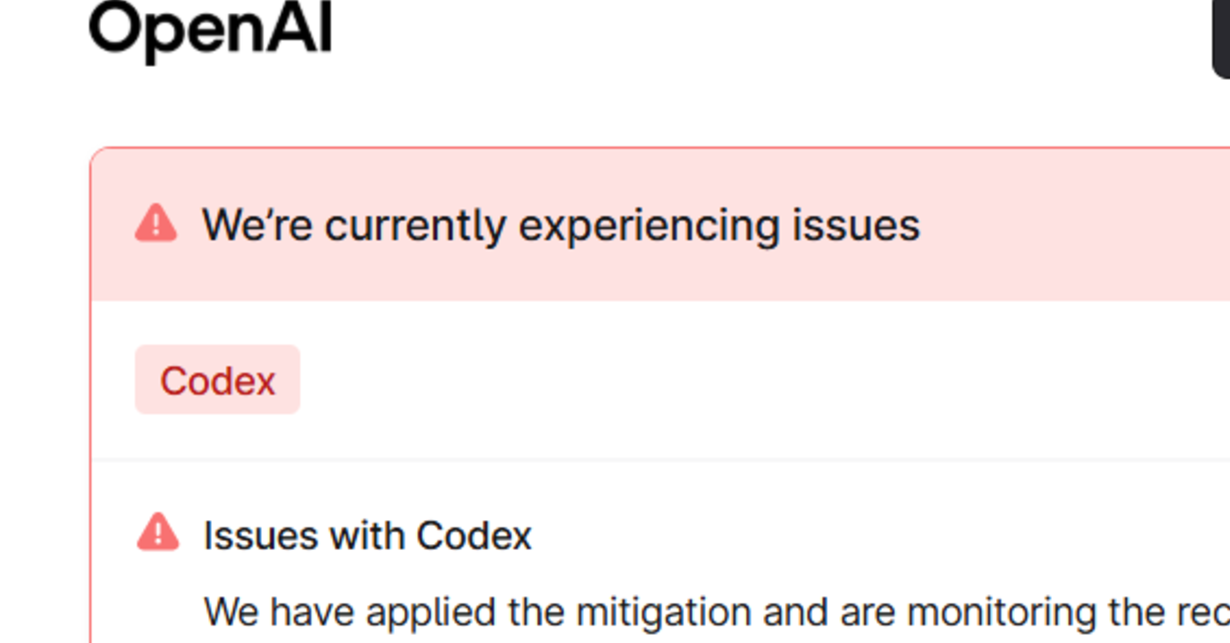 OpenAIのCodexが約1時間障害
