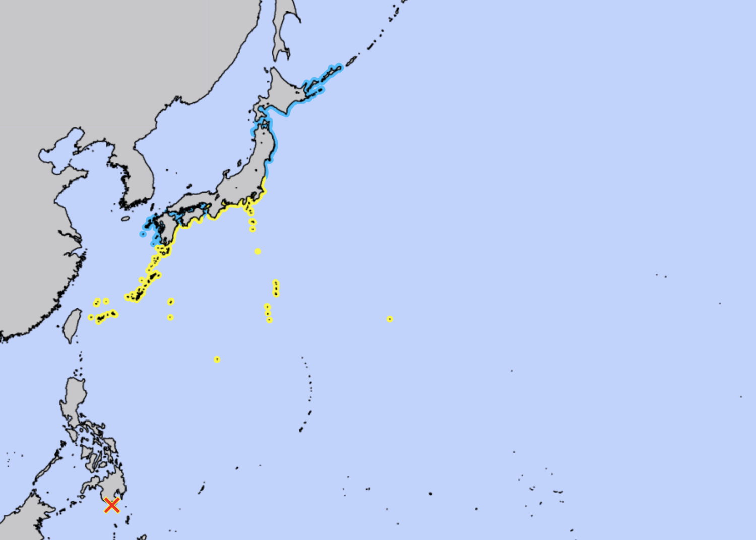 フィリピン沖の強い地震を受けて、日本の沿岸地域に津波警報が発令