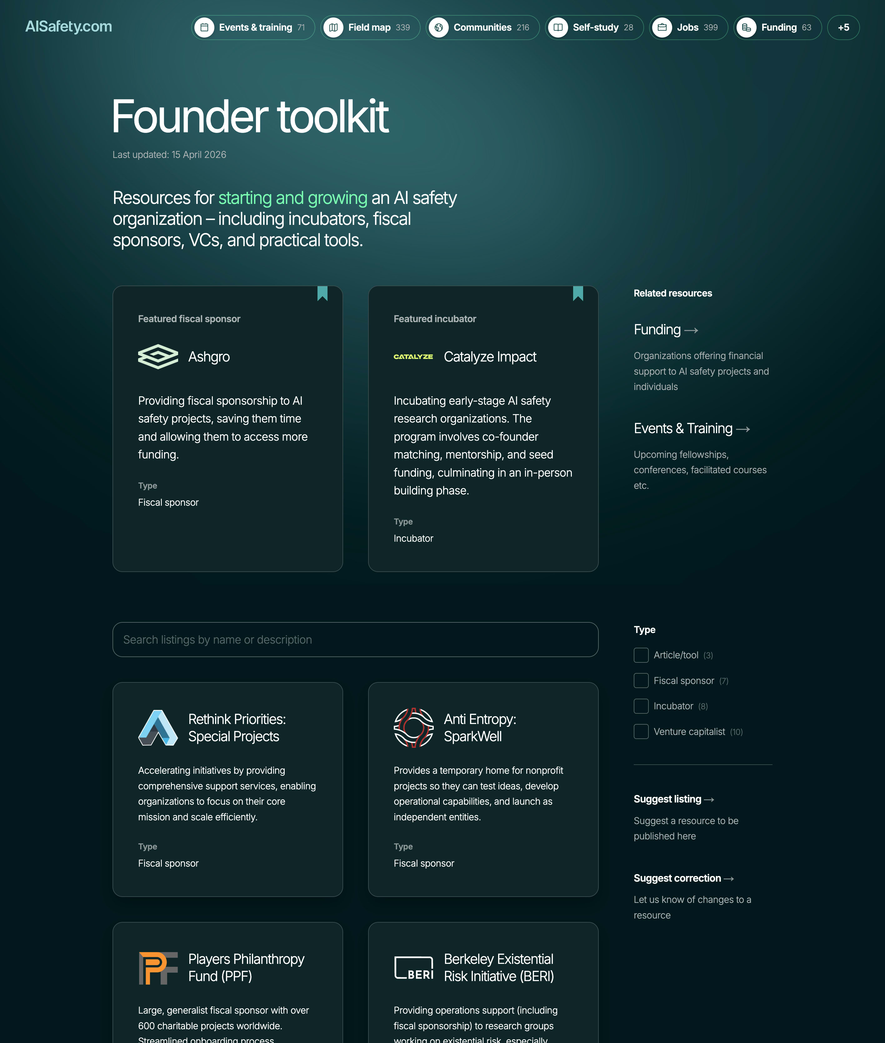 AISafety.com launches founder resources page to address organizational bottleneck in AI safety field